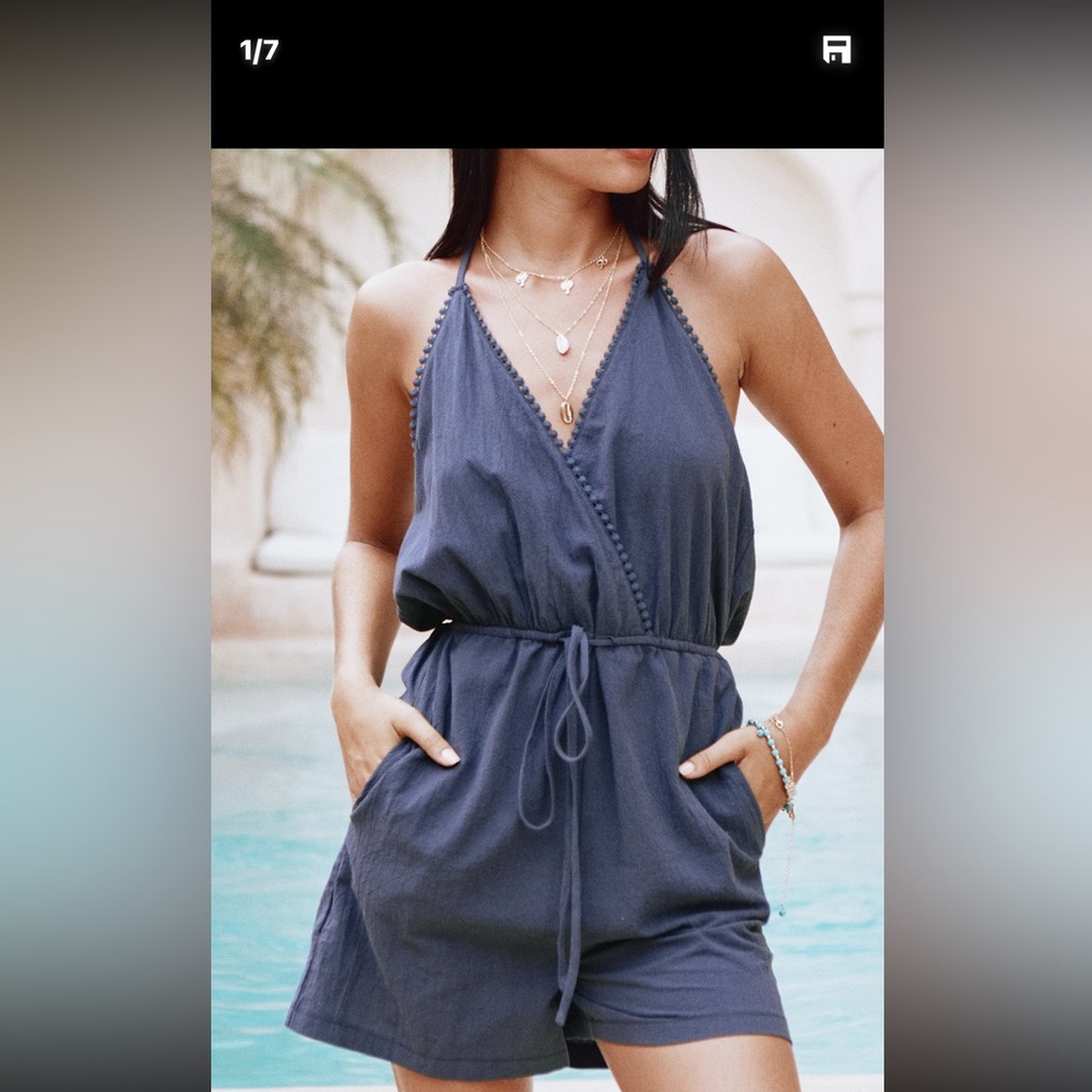 CUPSHE navy halter neck romper. Size S. NWT